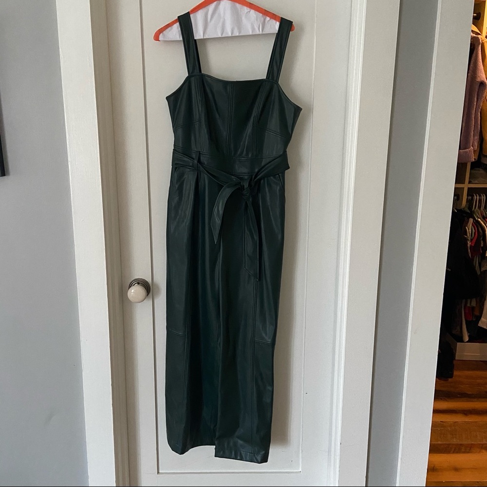 Anthropologie green leather jumpsuit